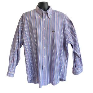 FACONNABLE Blue & Orange Striped Relaxed Fit Long Sleeve Cotton Shirt Size XXL
